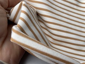 Bomuldsjersey - hvid med kanelfarvet smallere stribe